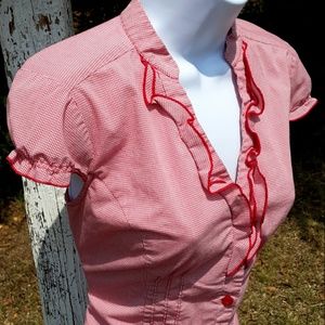 ✅Guess Red & White Checkered, Fitted Top